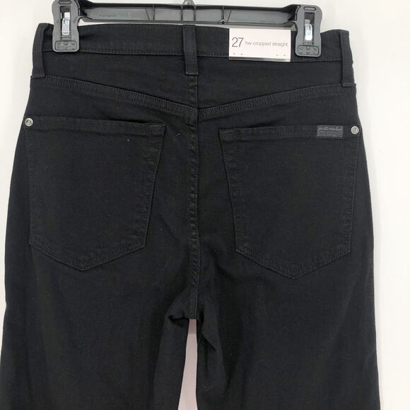 7 FOR ALL MANKIND High Waist Cropped Straight Jeans 27/4 Black Stretch NWT - Picture 5 of 9